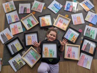 Lily-Rose and her 'Squidgy cat' paintings